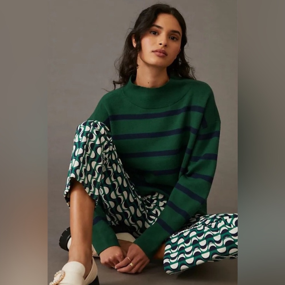 The Carys Mock-Neck Sweater by Maeve green motif